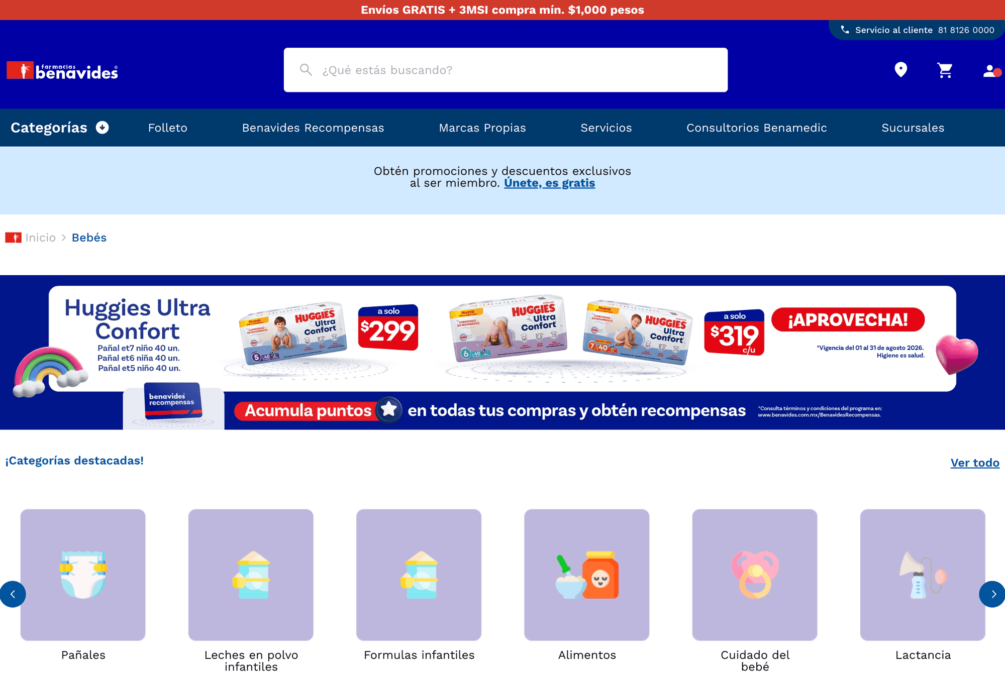 Micrositio de la categoría Bebés con su banner superior de ancho completo.
