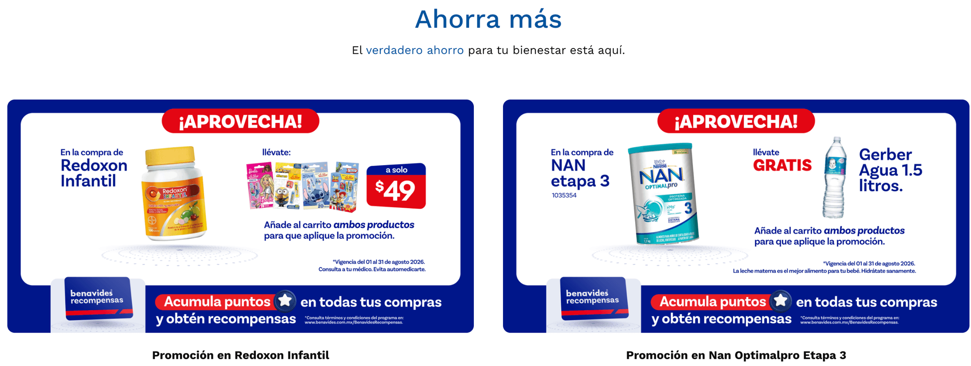 Sección «Ahorra más» de la página de folleto con dos banners de promoción de producto.